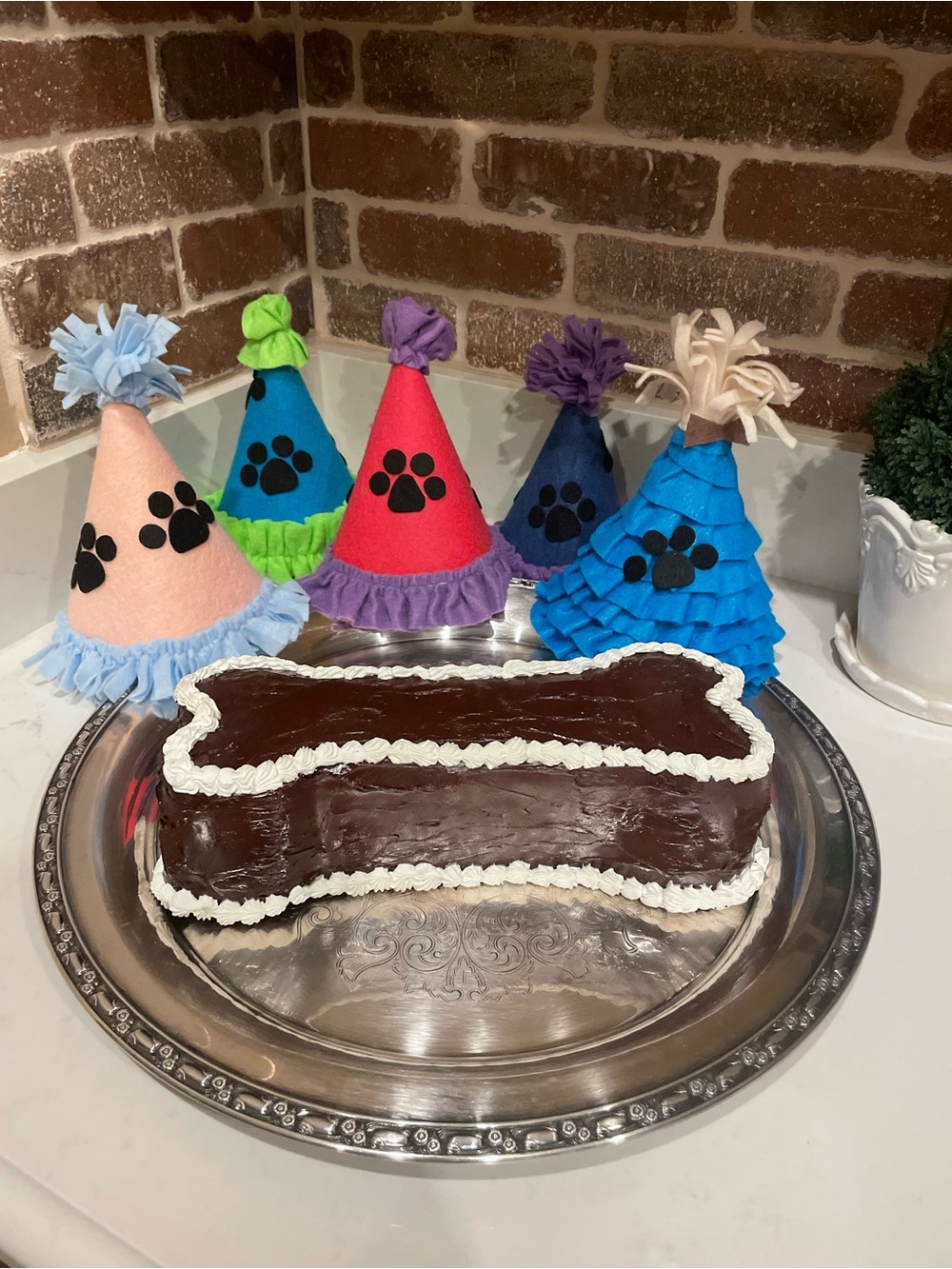 Assorted Dog Party Hats - Multicolor Paw Print and fake Cake Celebration